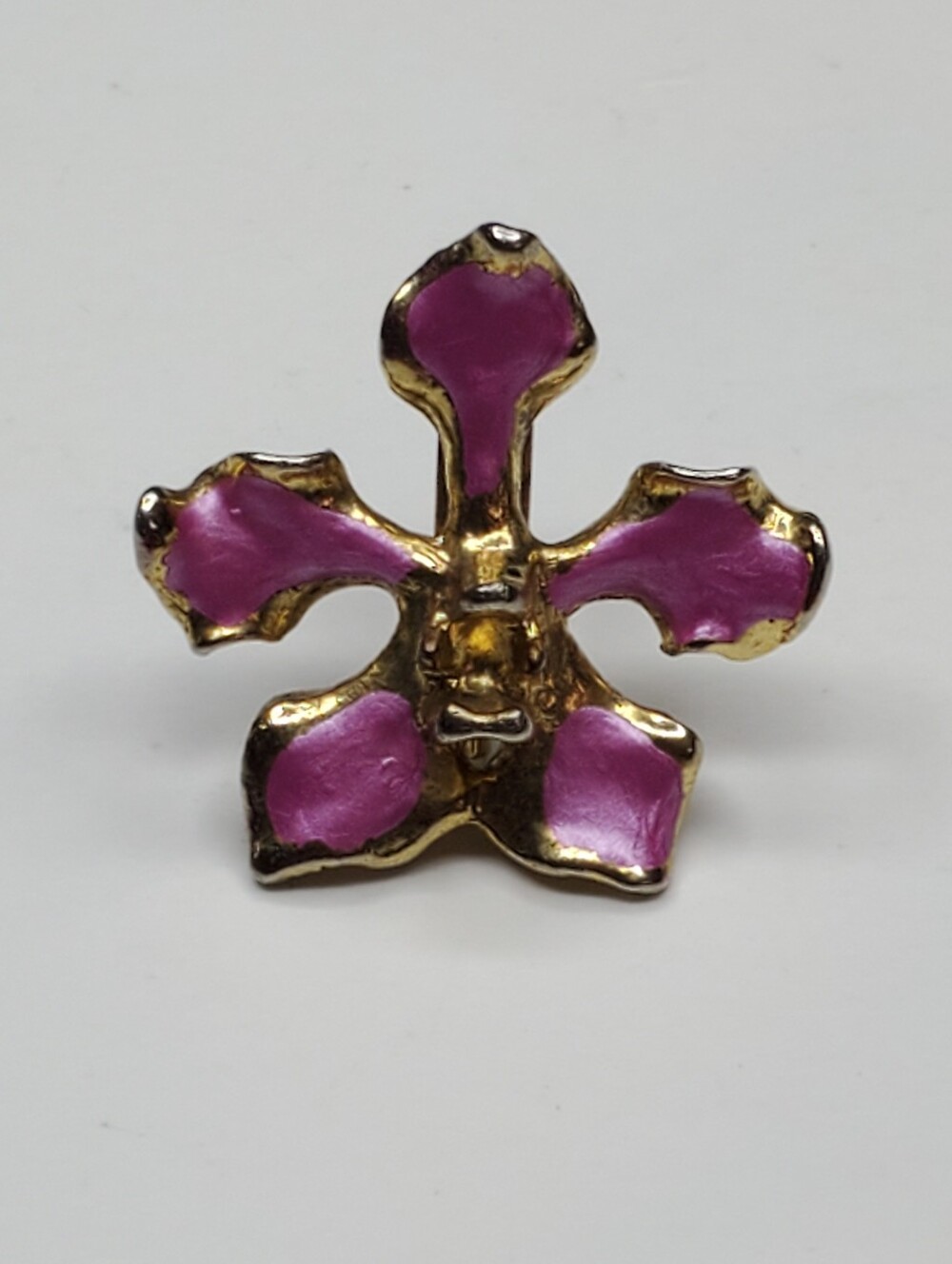 Vtg. Unsigned Magenta Pink Enameled Dancing Lady Orchid Brooch Pendant